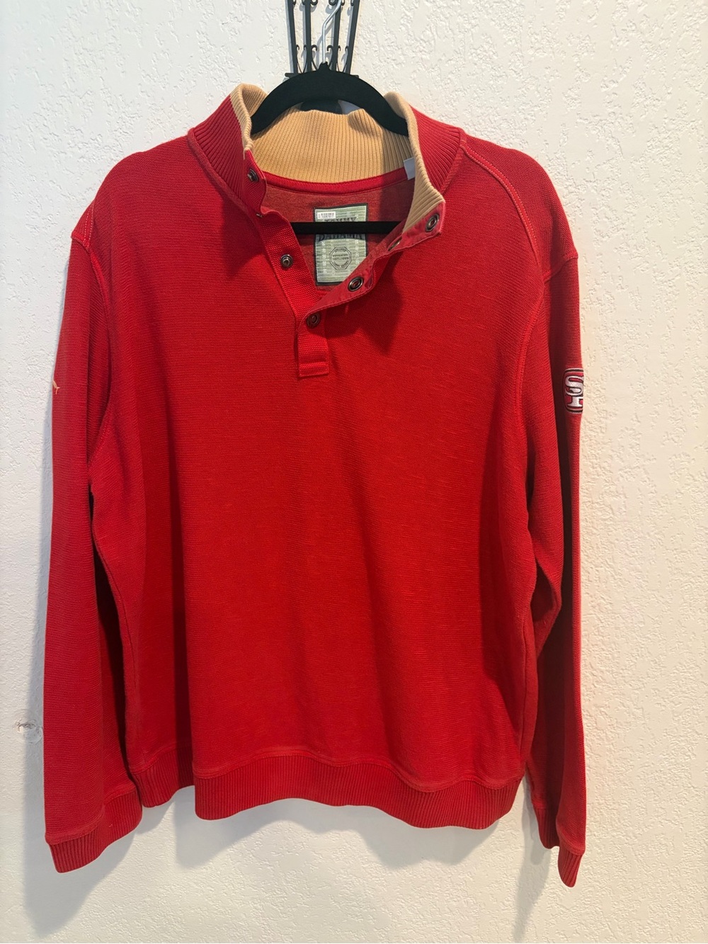 Tommy Bahama Red Button-Neck Pullover with Contrast Collar
